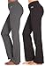 Unique Styles Fold-Over Waistband Stretchy Cotton Blend Yoga Pants (Large-2Pack Black & Grey)