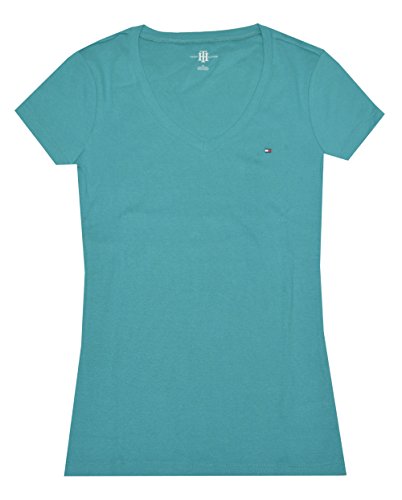 Tommy Hilfiger Slim Fit V-neck Women Logo T-shirt (XS, Persian Green)