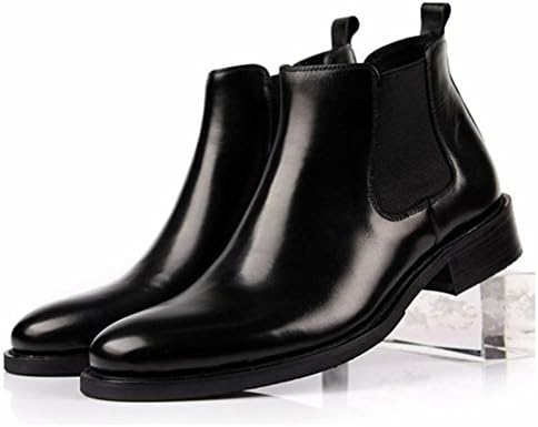 Santimon-Men's Genuine Leather Handsewn High-top Ankle Boots Business Shoes-Black-43