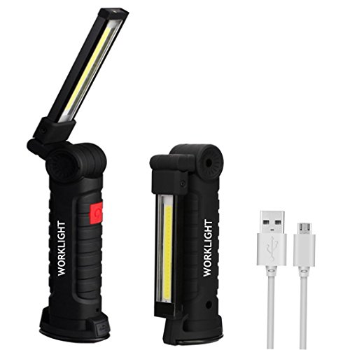 USB Rechargeable COB LED Magnetic Flashlight & Work Light 360 LUMEN Portable Flood Light Torch with Magnetic Stand for Car Repairing, Workshop, Garage, Camping, Emergency Lighting Ultra Bright (Large)