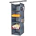 MAX Houser 5 Shelf Hanging Closet Organizer, Space Saver, Cloth Hanging Shelves with 4 Side Pockets, Foldable, Grey