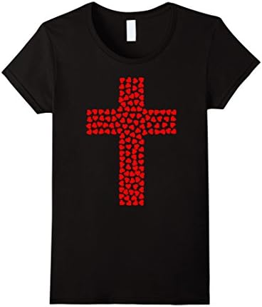 Womens Jesus Christ Cross Hearts Tee - HALF PRICE TODAY XL Black