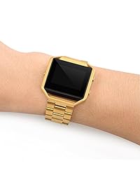 Wearlizer Correa de lujo, accesorio brazalete de eslabones, correa de repuesto con marco de metal para Fitbit Blaze, Dorado