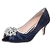 SheSole Womens Low Heel Dress Pumps Rhinestone Peep Toe Wedding Shoes Navy Blue US 9