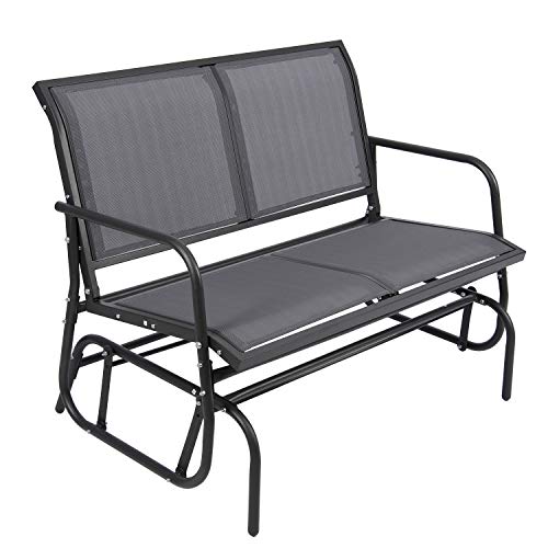 YU YUSING Outdoor Glider Chair for 2 Person, Patio Swing Garden Loveseat, Rocking Seating Textilene & Stable Steel Frame (Dark Grey)