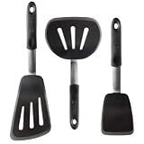 Di Oro Chef Series 3-Piece Silicone Turner Spatula Set - 600F Heat-Resistant Flexible Rubber Silicone Spatulas - Silicone Cooking Utensil Set - Egg Turners, Pancake Flippers, Kitchen Spatulas