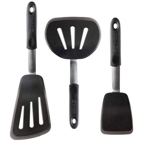 Di Oro Chef Series 3-Piece Silicone Turner Spatula Set - 600F Heat-Resistant Flexible Rubber Silicone Spatulas - Silicone Cooking Utensil Set - Egg Turners, Pancake Flippers, Kitchen Spatulas