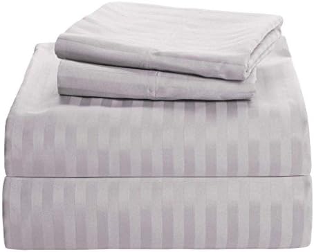 Bedding 6 PCs Sheet Set Light Grey Stripe 45"X75" RV Bunk Size Ultra Soft Natural 15" Deep Pocket Elastic All Round 100% Cotton 400-Thread-Count Extremely Stronger Durable By Linen Square