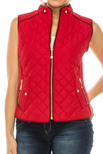 Quilted Padding Vest With Suede Piping Details Sizes from S to 3XL (Red-Medium) - Thumbnail 5