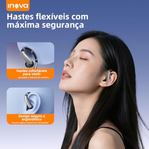 Fone de Ouvido Sem Fio, INAVA, Fone de Ouvido Esportivos Bluetooth 5.4, 48 Horas, com Indicador LED de Bateria, Prova d'água IPX7, Adequados para Exercícios Físicos e Corrida​ - Preto