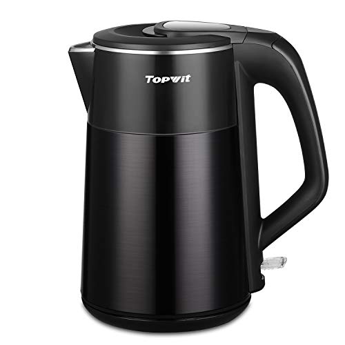 Topwit Electric Kettle, Double Wall 304 Stainless Steel Integrated Seamless Interior, 1.7L Cordless Hot Water Heater Boiler, Coffee Kettle & Tea Pot with Auto Shut Off and Boil Dry Protection