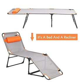 PORTAL Adjustable Folding Reclining Lounger, Set Up Size: 76" (L) X 25" (W) X 15.75" (H), Grey, Orange 41edjUG5VoL
