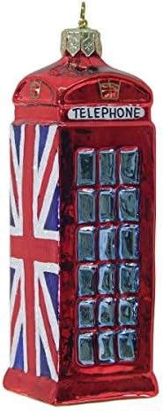 Landmark Creations London Phone Booth with UK Flag Polish Glass Christmas Ornament
