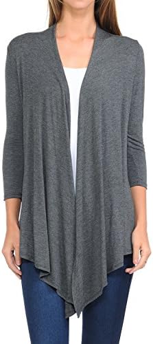 Shamaim Womens 3/4 Sleeve Open Fron Soft Drape Cardigan Charcoal Small