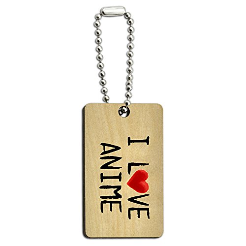 I Love Anime Written on Paper Wood Wooden Rectangle Key Chain