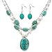 PalmBeach Silvertone Cultured Freshwater Pearl and Genuine Green Turquoise Necklace and Earring Set, 17 inches plus extension