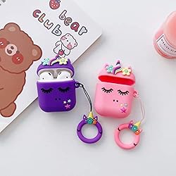 【2 Pack】 3D Pink+Purple Flower Unicorn Case for