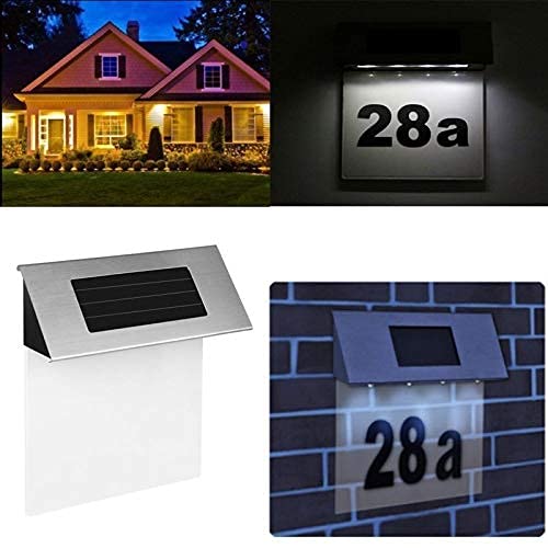 Konesky 4 LED Stainless Steel Solar Doorplate Number Light Lamp, Letters Sign Lighting Cool White (6000K) for House Door Numbers Sign