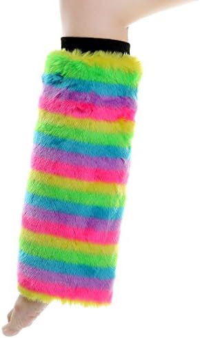 HD VisionELLITE Womens Faux Fur Warm Fuzzy White Black Coffee Rainbow Leg Warmers/Boot Sleeves/Boot Covers