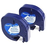 Anycolor Compatible Label Tape Replacement for DYMO LetraTag Refill 91331 Black on White Plastic 1/2 Inch Label Tape, Compatible with LetraTag Label Makers LT-100H 100T QX50, 12mm x 4m, 2-Pack
