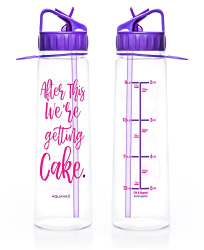 30oz Inspirational Fitness Workout Sports Water Bottle with Time Marker | Measurements | Goal Marked Times For Measuring Your H2O Intake, BPA Free Non-toxic Tritan 30 oz (Cake Purple)