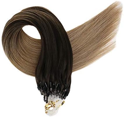 Fshine 20" Micro Beads Cheveux Extensions 1g Per Strand 50 Gram Per Package Color #2 Dark Brown Fading to #6 And #18 Ash Blonde Loop Ring Hair Extensions 100 Real Human Hair Extensions