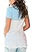 Summer V Neck T Shirt for Women Color Block Tee Top with Pocket Light Blue S