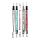 Biutee 5Pcs/Set 2 Way Nail Art Sculpture Pen Silicone Rhinestone Polish Emboss Carving Drawing Handle Nail Art Brush Manicure Tool Set Silicone