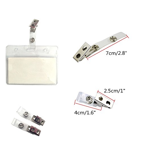 Evinis 50 Pcs Clear Plastic Horizontal Name Tag Badge ID Card Holders and 50 Pcs Metal Id Badge Holder Clips with PVC Straps for Exhibition, School, Conference ID Card & Name Tag Badge (Horizontal) - Thumbnail 4