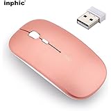 Rechargeable Wireless Mouse,inphic Mute Silent Click Mini Noiseless Optical Mice,Ultra Thin 1600 DPI for Notebook,PC,Laptop,Computer,Macbook (Rose gold)