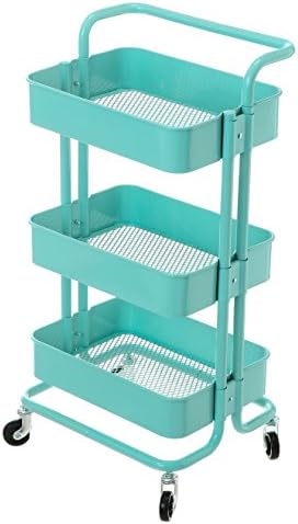 CUAFID Storage Utility Cart 3-Tier Metal Rolling Cart with Wheels Handles Turquoise