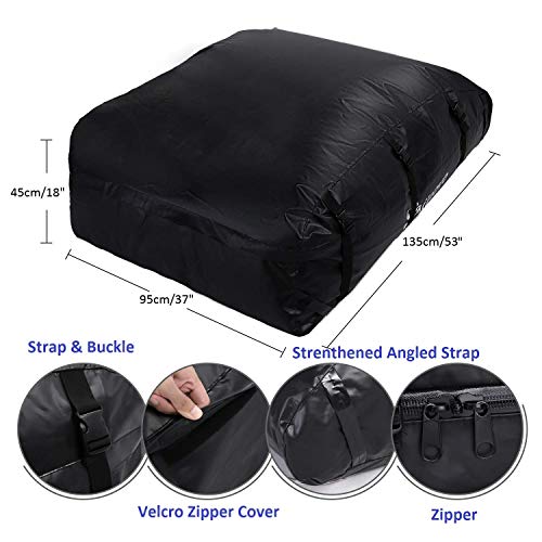 Waterproof PVC Vehicle Soft-Shell Carriers Car Roof Bag Cargo Storage Rooftop Luggage for Any Car Van or SUV/with Straps(20 Cubic Feet)