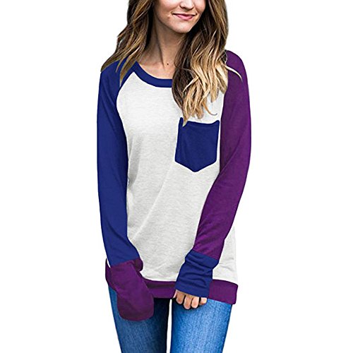 Sunhusing Women's Round Neck Striped Long Sleeve Paneled Top T-Shirt Cozy Tunic Tops Shirt Black