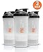 3-Pack (Transparent/Black) Tri-Layered 22 oz Protein Shaker Cups with Twist n' Lock Vitamin and Protein Containers by Fitness Mac