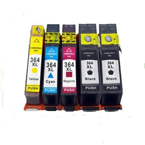 Now Ink Ltd 5 x CHIPPED COMPATIBLE INK CARTRIDGES THAT WORK ON 364XL, 364 PRINTERS. 4 PACK COMBO + EXTRA BIG BLACK. HIGH CAPACITY. 2X BLACK 24ml, 1X CYAN MAGENTA & YELLOW 15ml EACH