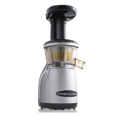 Omega VRT350 Juicer + 2 Nut Milks Bags + Juicing eBook & 100+Recipes - Heavy Duty Dual-Stage Vertical Single Auger Low Speed Juicer (Silver)