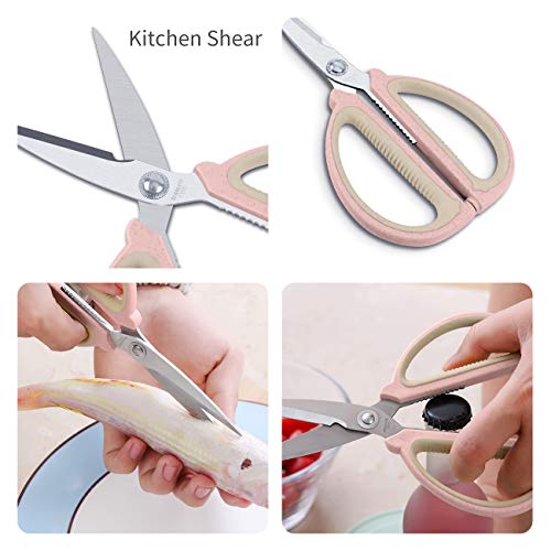Vegetable Peeler Set of 3,Stainless Steel Blades with Wheat Straw Non-Slip Handles,Multifunction Kitchen Tool Set, Includes Fruit Knife,Peeler, Kitchen Shears,Pink
