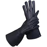 Generic Glamtron Medieval Renaissance Gloves Pure Lambskin Leather Cosplay Gauntlet Gloves Long Arm Cuff, Small, Black