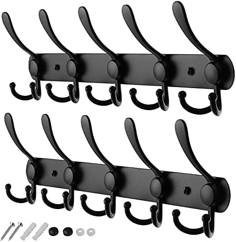 GlazieVault Stainless Steel Coat Hooks Wall Mount 2 Pack Black