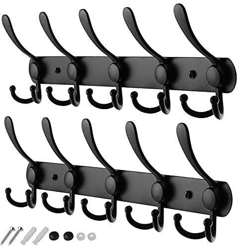 GlazieVault Coat Hooks for Wall - Stainless Steel Coat Racks (2 Pack) - Heavy Duty Coat Hook Wall Mounted - Premium Design Rust Free Coat Hanger for Clothes (Black Tri)