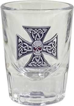 Libbey 2oz "Celtic Skull Iron Cross" Fluted Bar Shot Glass
