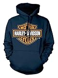 Harley-Davidson Men's Orange Bar & Shield Navy Pullover Sweatshirt 30291742