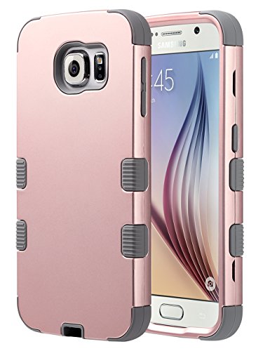 Galaxy S6 Case,S6 Case, ULAK Shock Resistant Hybrid Soft Silicone Hard PC Cover Case for Samsung Galaxy S6, Will NOT Fit S6 Active (Rose Gold/Gray)