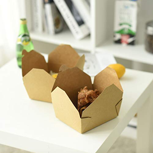 Take Out Boxes 45 Oz Chinese Take Out Containers 40 Pack Microwaveble Folding Natural Kraft Food Box Meal Prep Containers for Food Take Out Boxes Ideal Leak and Grease Resistant for Restaurants