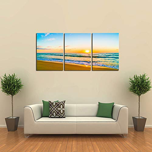 DZL Art S74634 Canvas Prints Wall Art Beautiful Sunset with Sea and Beach Painting Nature Pictures Wall Art Canvas…