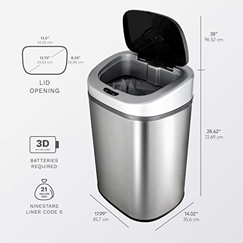 NINESTARS Automatic Touchless Infrared Motion Sensor Trash Can with
