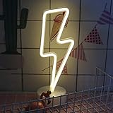 ENUOLI Neon Signs Lightning Bolt Battery Operated and USB Powered Warm White Art LED Decorative Lights with Base Night Lights Indoor for Living Room Office Christmas Wedding Party Decoration