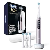 Oral-B iO Series 9 Limited Rechargeable Rose Quartz Electric Toothbrush with (2) Ultimate Clean and (1) Gentle Care Replacement Brush Heads, White, Travel Case-White and Charger