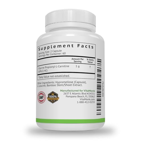 VitaMonk GlycoTrax™ GPLC Extra Large Bottle - 120 Capsules of High-Absorption Glycine Propionyl-L-Carnitine with No Artificial Fillers - Glycine Propionyl L Carnitine Supplement