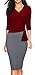 HOMEYEE Women's Elegant Patchwork 3/4 Sleeve Wear to Work Bodycon Dress B333 (8, Red + Gray)